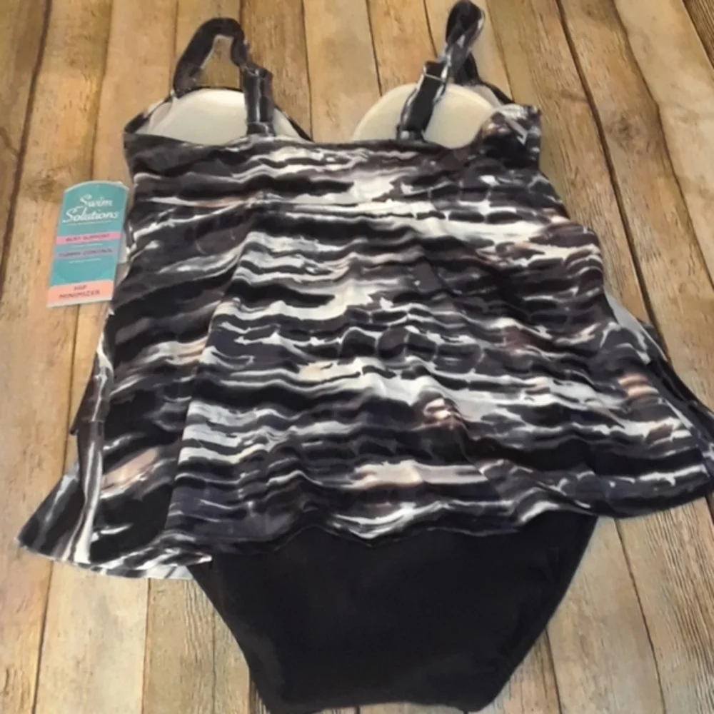 Swim Solutions Coastal Plates Tiered One-Piece Black White 8 - Picture 5 of 8